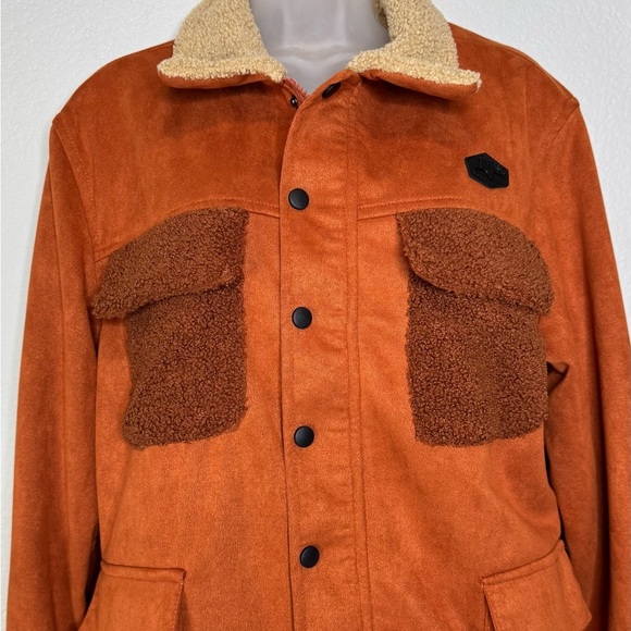 Kimes Ranch‎ Sherpa Suede Jacket M Rust Brown Faux Suede Fit Chore Barn Jacket - Picture 2 of 8